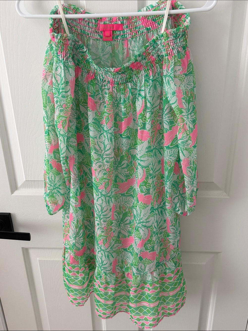 Girls' Pink & Green Floral Off-Shoulder Dress